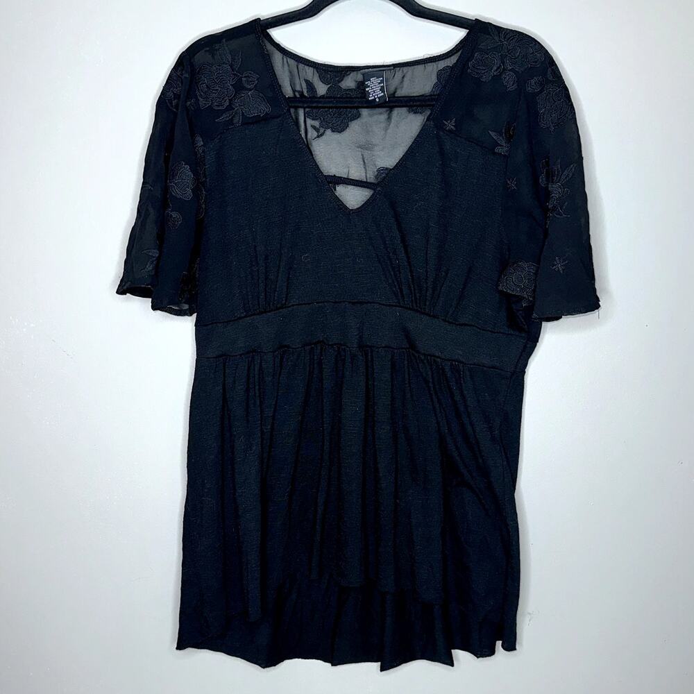 Torrid Womens Plus Size 0 Black Chiffon Flutter Short Sleeve Blouse
